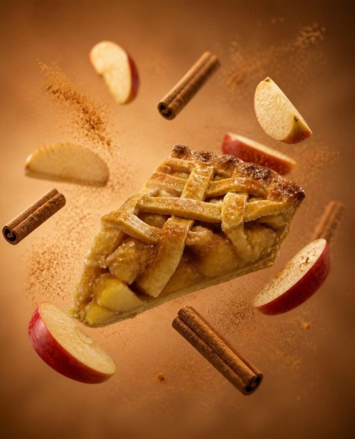La misma porción flotando con manzanas y canela